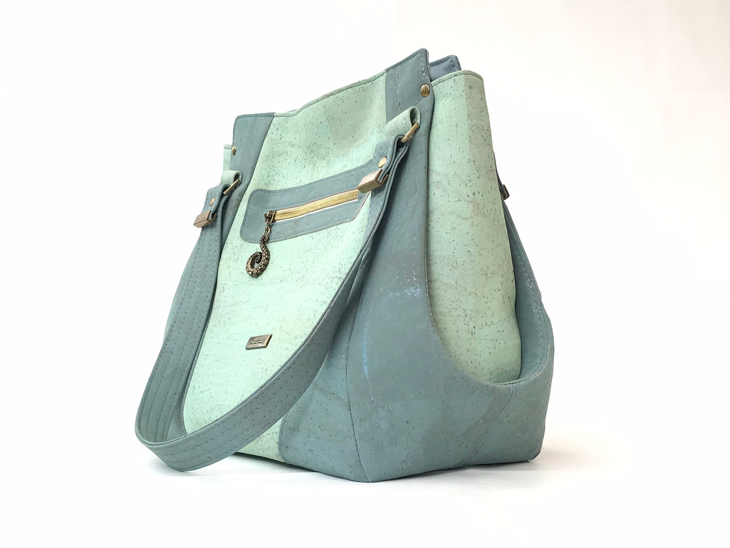 Coastal Cork Shoulder Bag in Sea Glass Blues and Greens