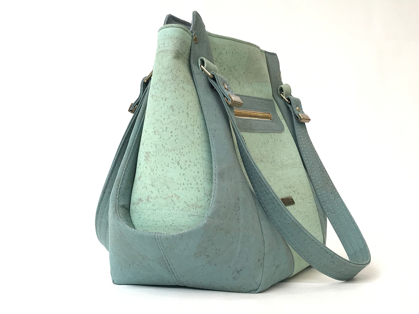 Coastal Cork Shoulder Bag in Sea Glass Blues and Greens