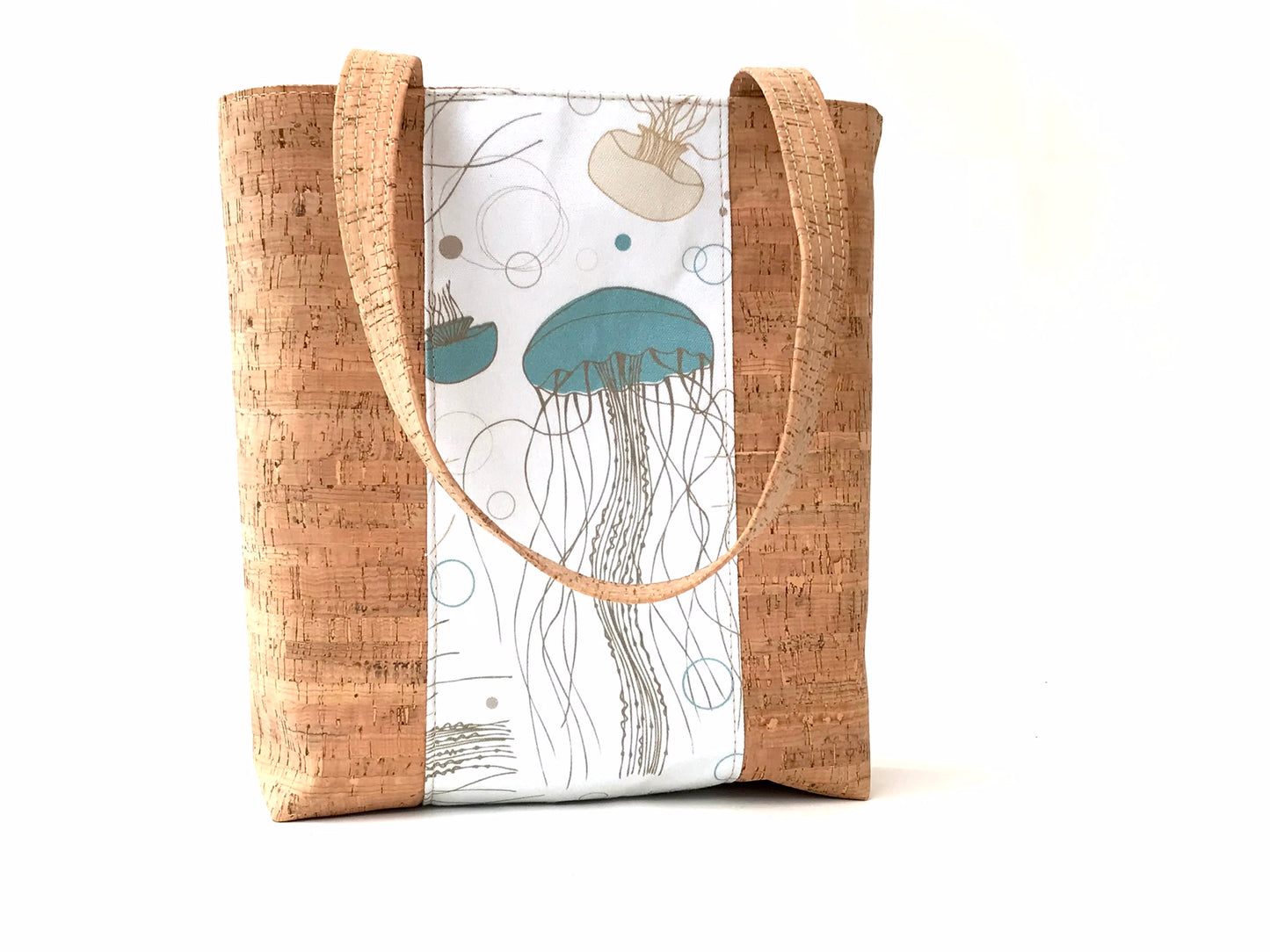 Cork Zippered Tote in Cork with Jellyfish Print