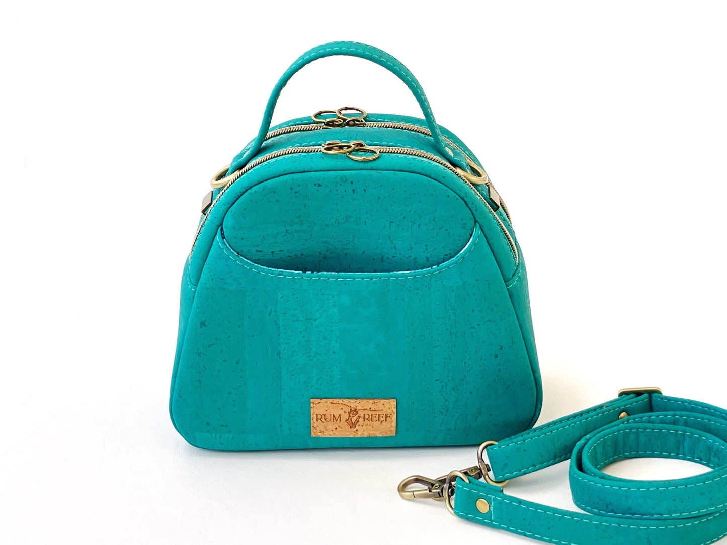 Mini Bowler Crossbody Bag in Turquoise Cork