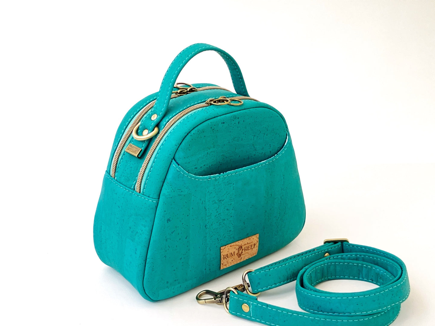 Mini Bowler Crossbody Bag in Turquoise Cork