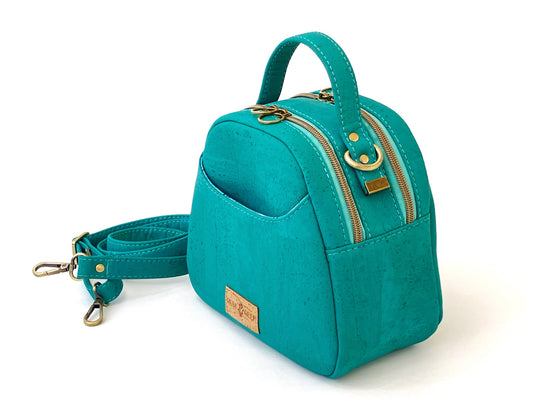 Mini Bowler Crossbody Bag in Turquoise Cork