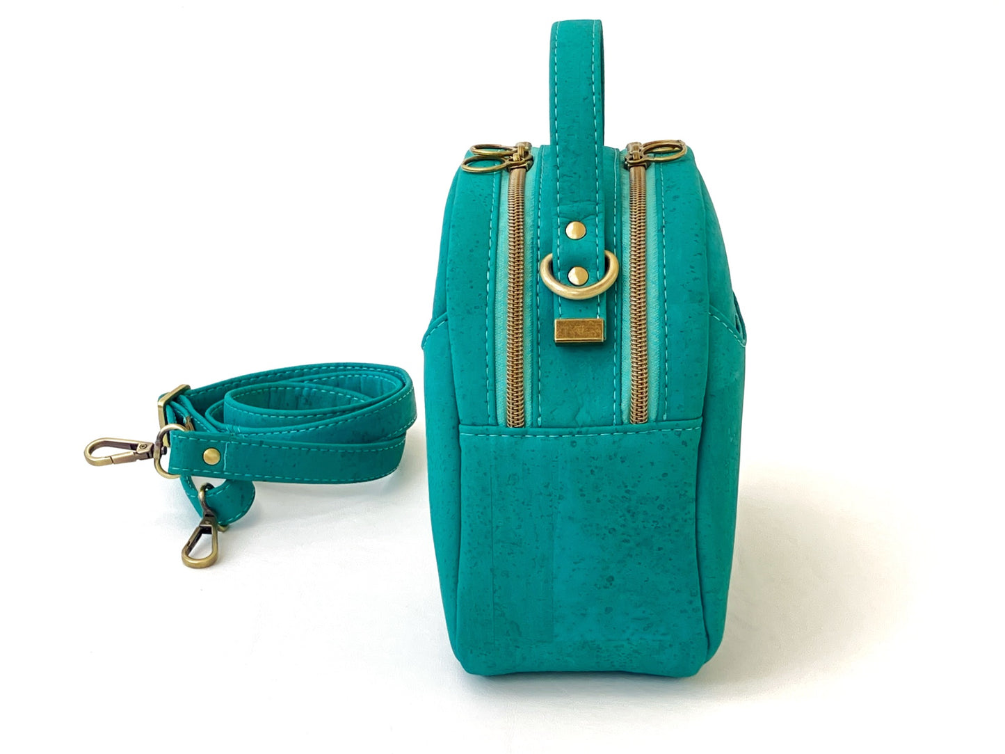 Mini Bowler Crossbody Bag in Turquoise Cork