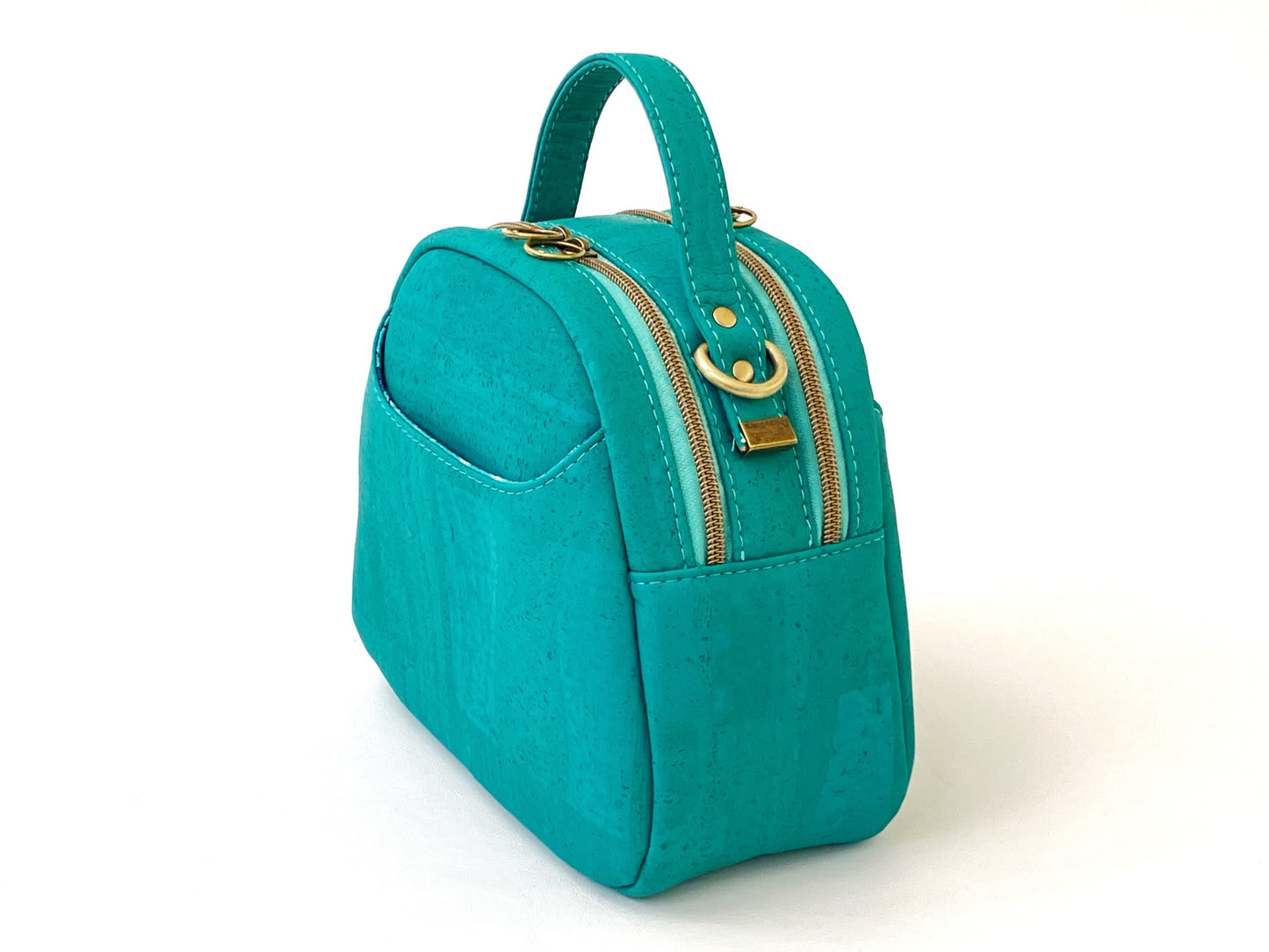 Mini Bowler Crossbody Bag in Turquoise Cork