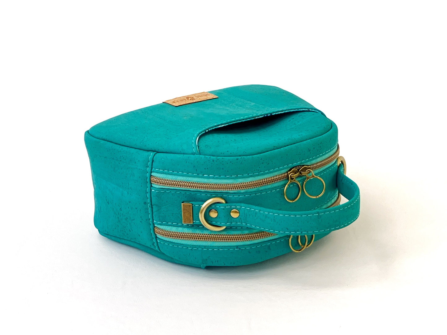 Mini Bowler Crossbody Bag in Turquoise Cork