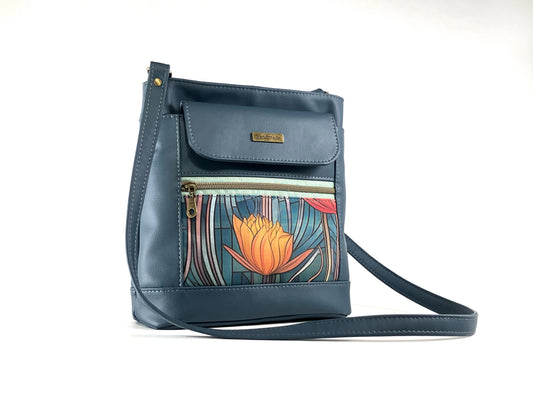 Deep Blue Crossbody with Floral Detail
