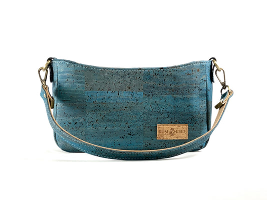 Blue Green Cork Shoulder Bag with Phone Pocket
