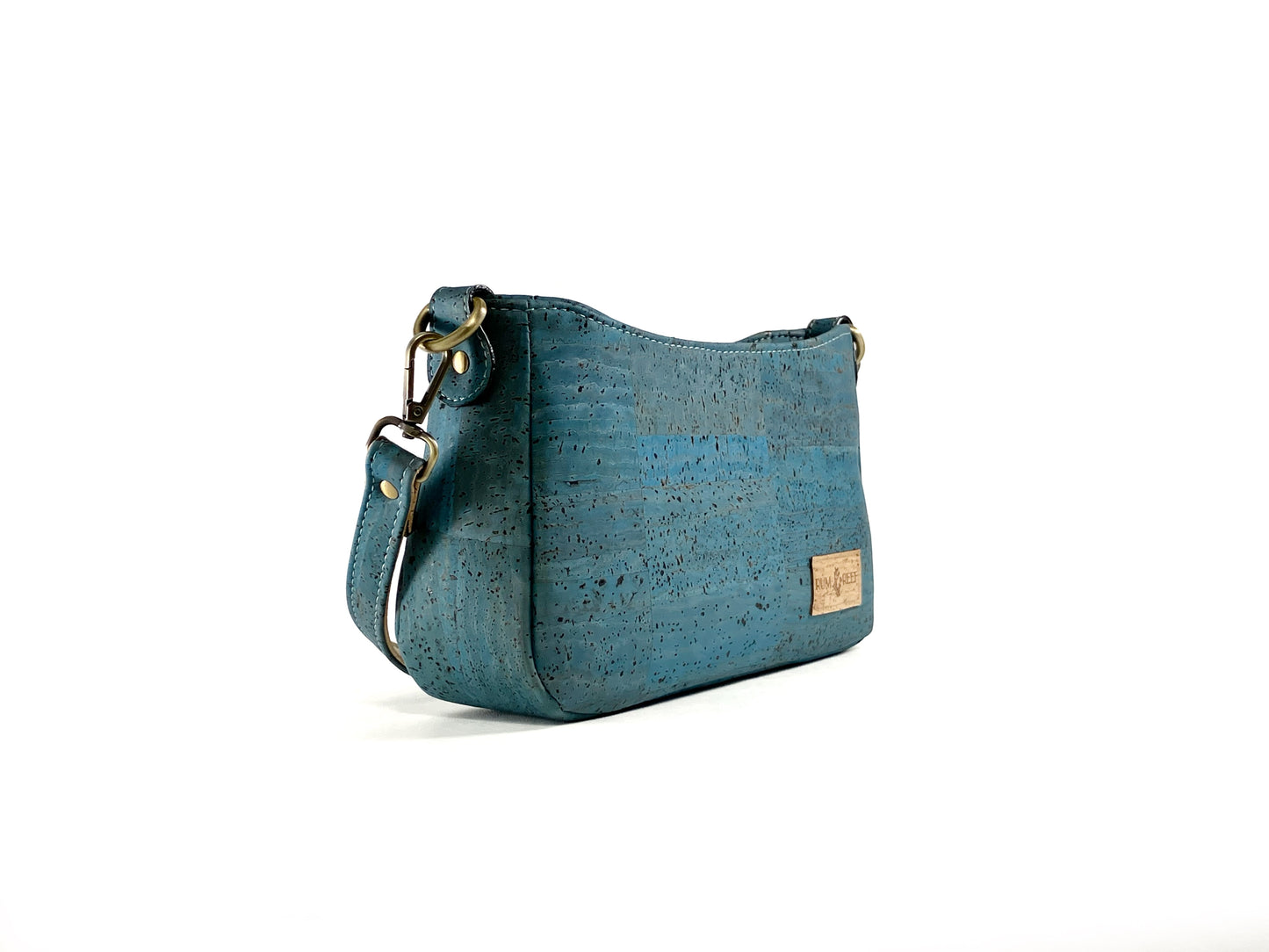 Blue Green Cork Shoulder Bag with Phone Pocket