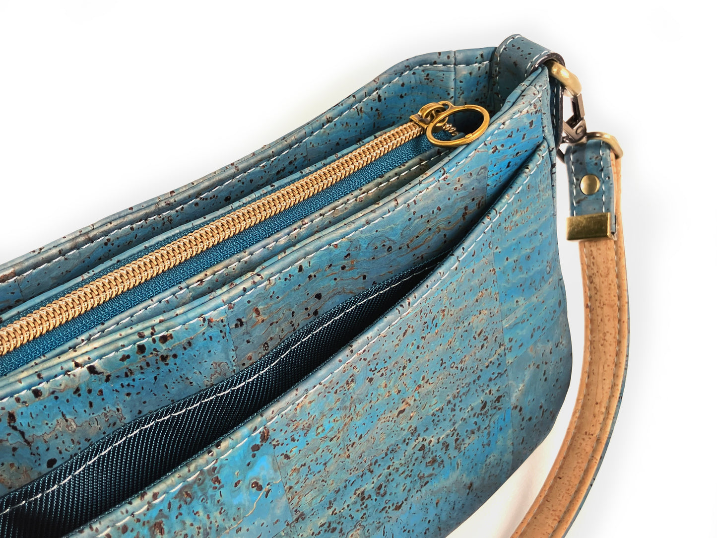 Blue Green Cork Shoulder Bag with Phone Pocket