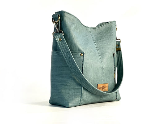 Robin's Egg Blue Shoulder Bag with Water Lily Lining