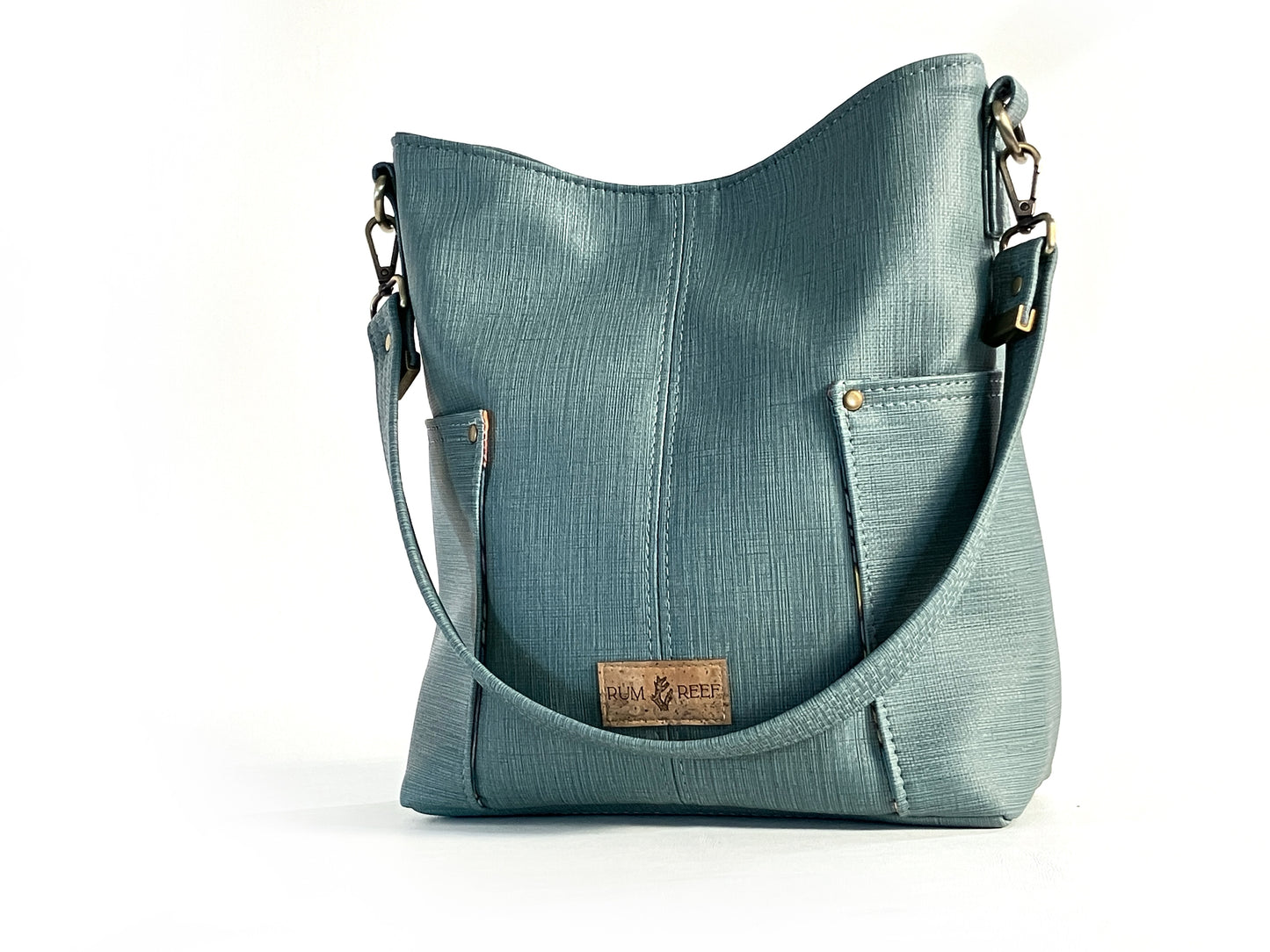 Robin's Egg Blue Shoulder Bag with Water Lily Lining