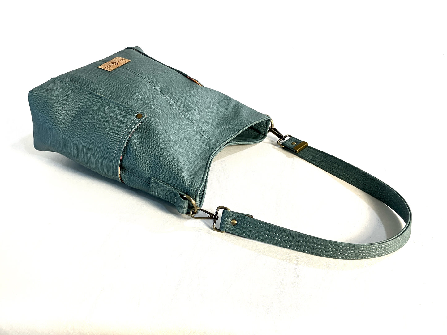 Robin's Egg Blue Shoulder Bag with Water Lily Lining