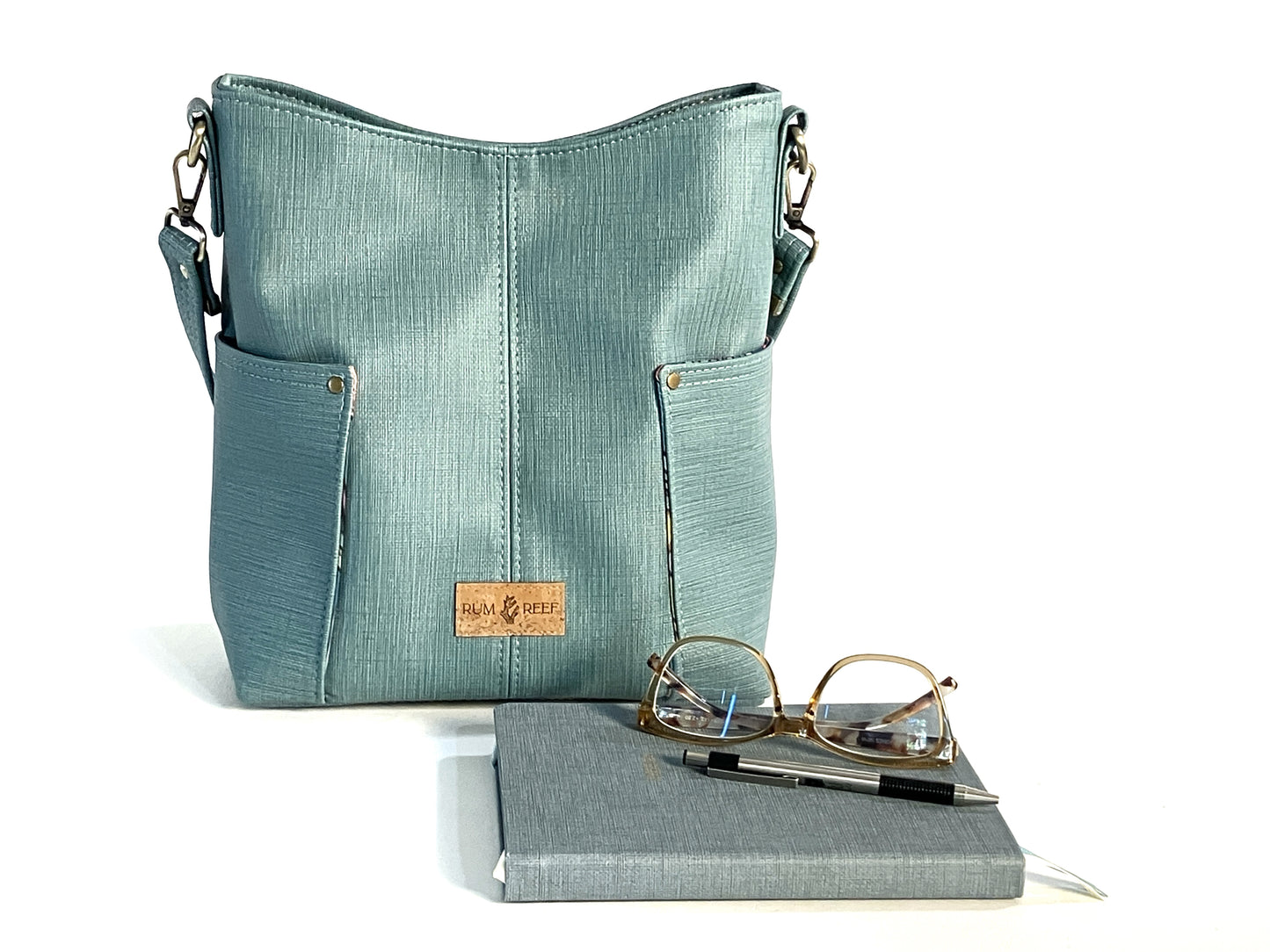 Robin's Egg Blue Shoulder Bag with Water Lily Lining