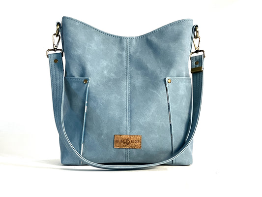 Rainy Blue Bucket Bag with Curious Reef Creatures Lining