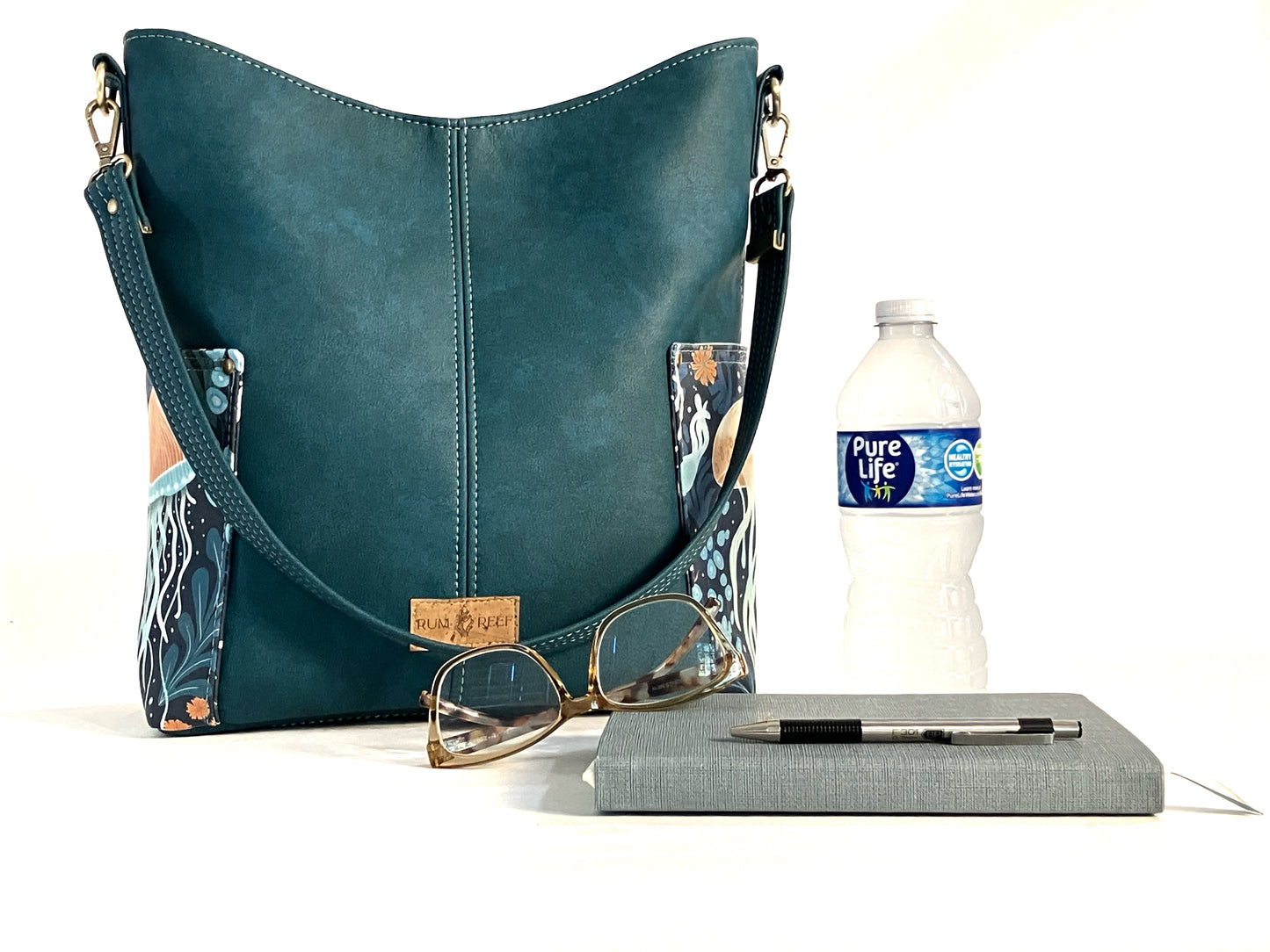 Teal Bucket Bag with Jellyfish