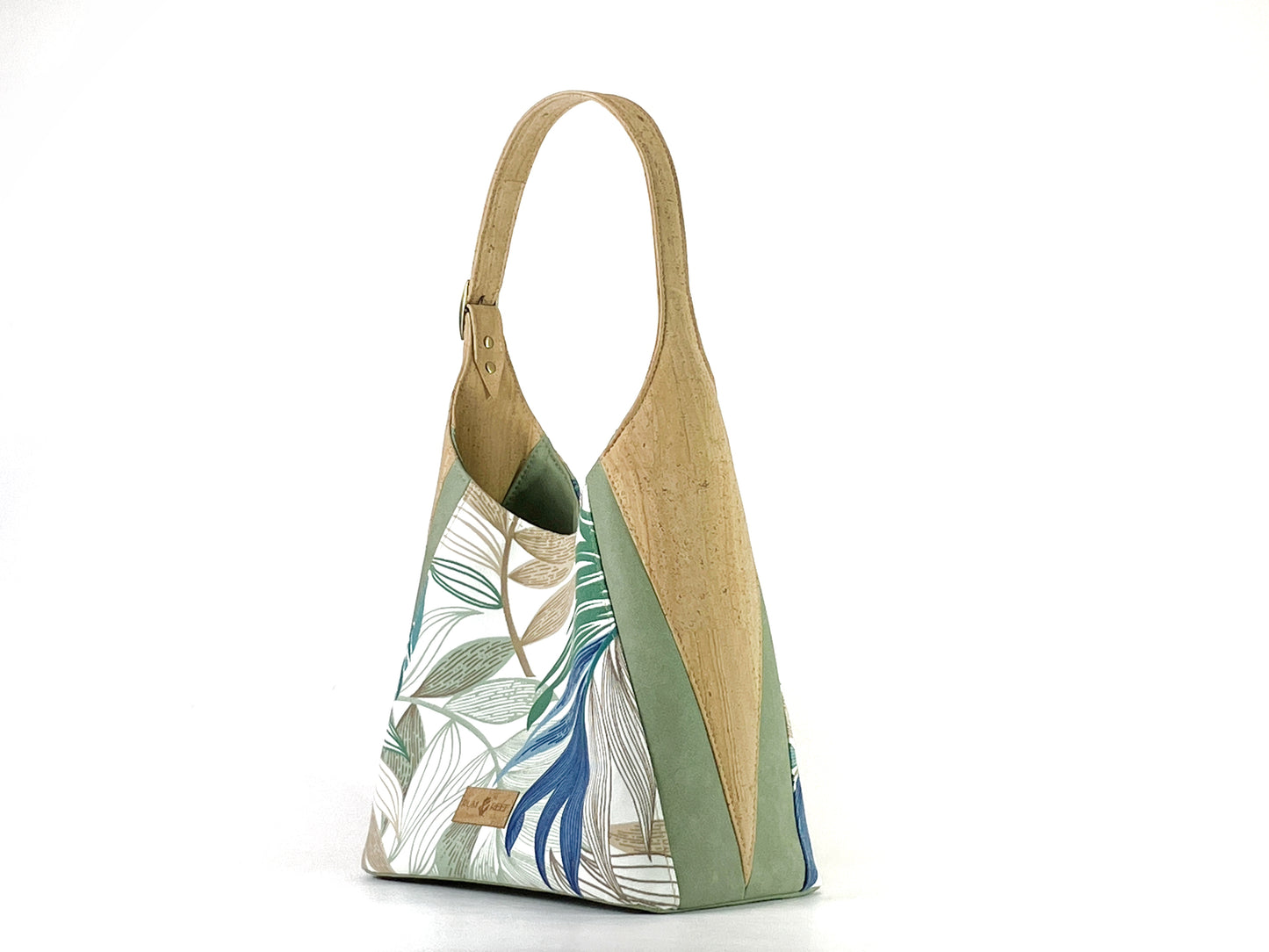 Palm Leaf Print Shoulder Bag with Natural Cork Accent