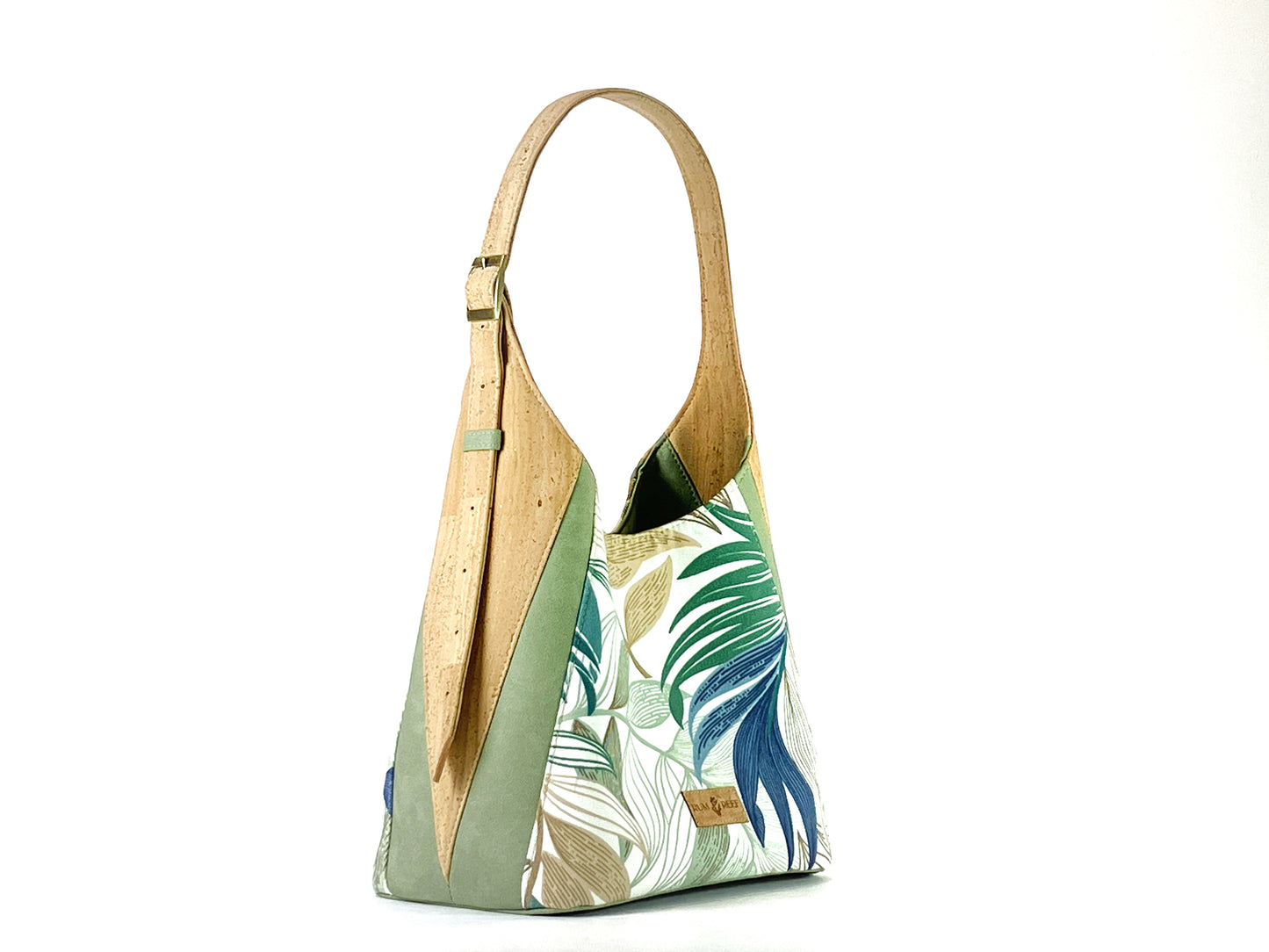 Palm Leaf Print Shoulder Bag with Natural Cork Accent