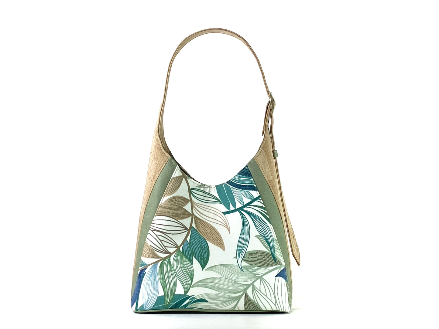 Palm Leaf Print Shoulder Bag with Natural Cork Accent
