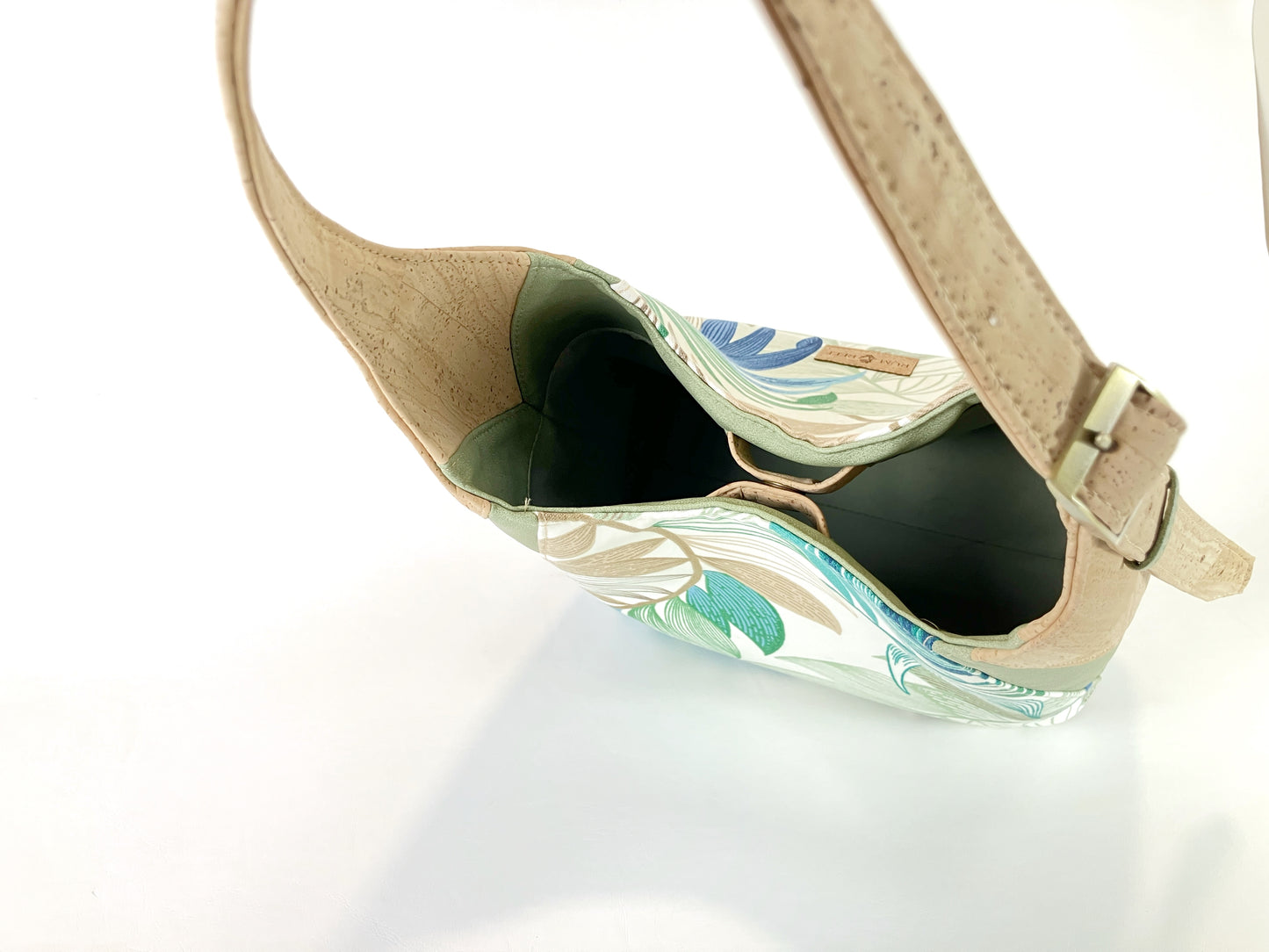 Palm Leaf Print Shoulder Bag with Natural Cork Accent