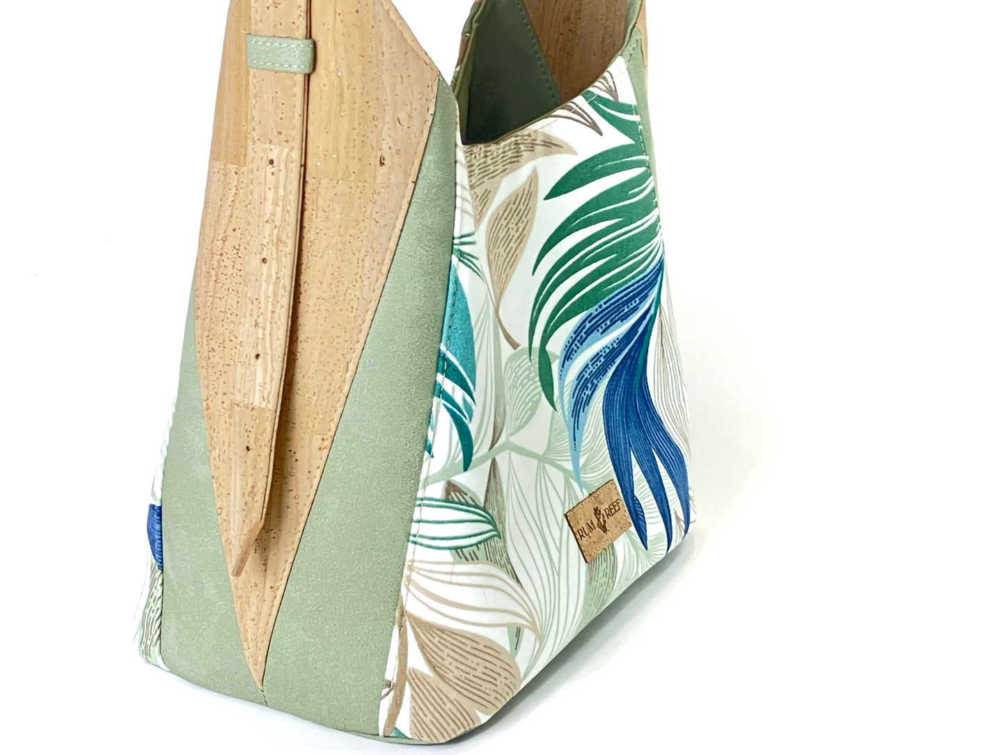 Palm Leaf Print Shoulder Bag with Natural Cork Accent