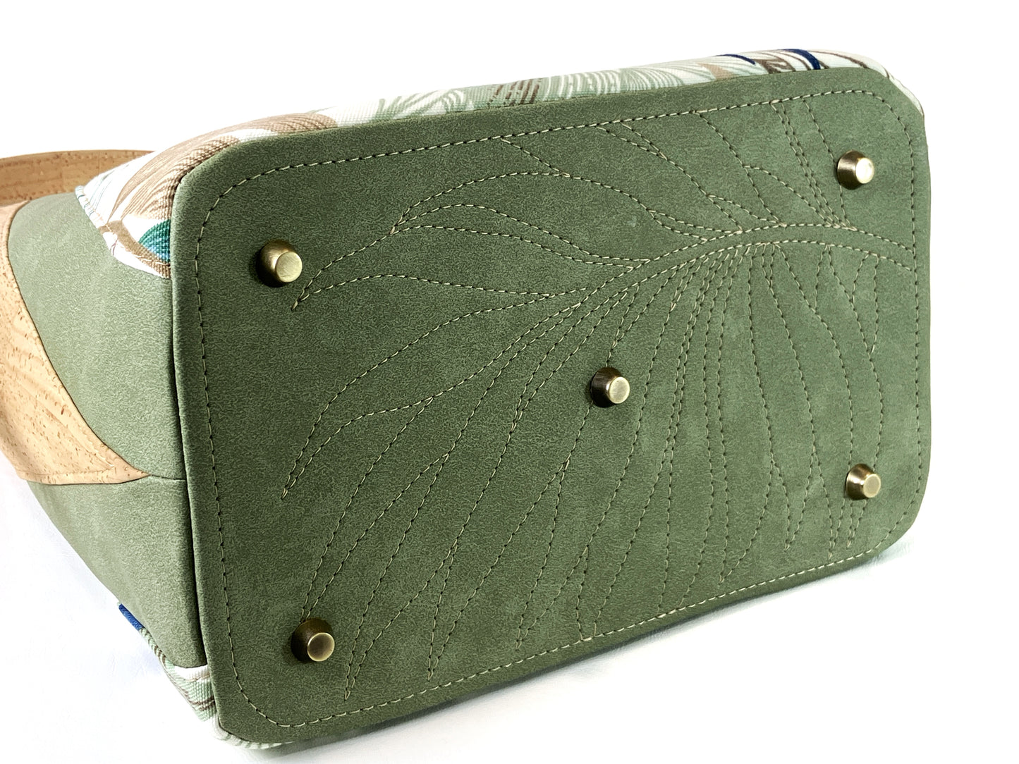 Palm Leaf Print Shoulder Bag with Natural Cork Accent