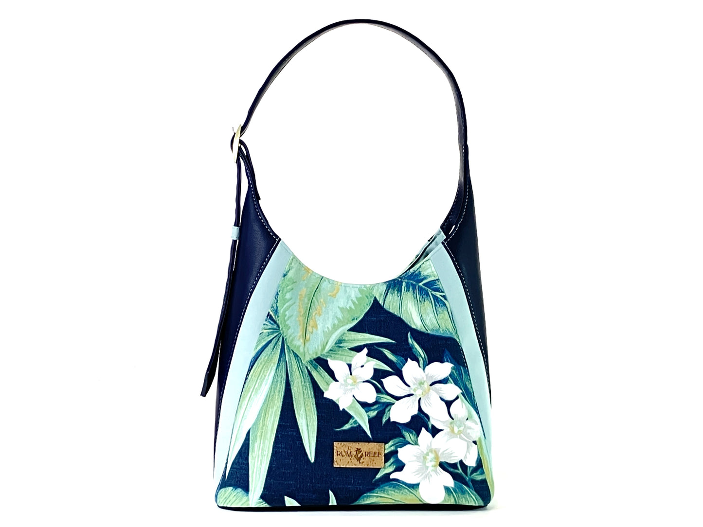 Large Shoulder Bag in Navy Blue and Tropical Floral Print