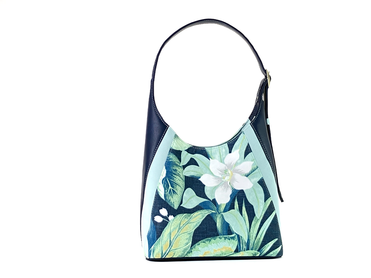 Large Shoulder Bag in Navy Blue and Tropical Floral Print