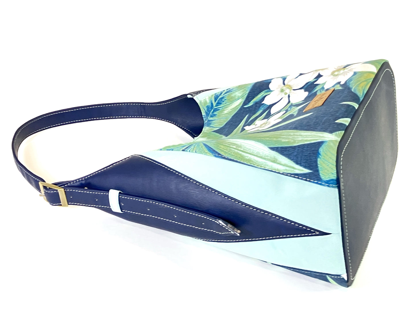 Large Shoulder Bag in Navy Blue and Tropical Floral Print