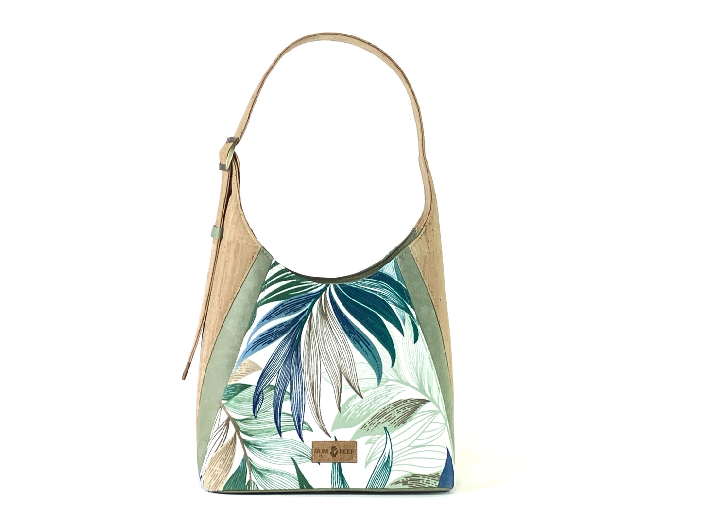 Palm Leaf Shoulder Bag – Cork and Canvas Handbag with Adjustable Strap