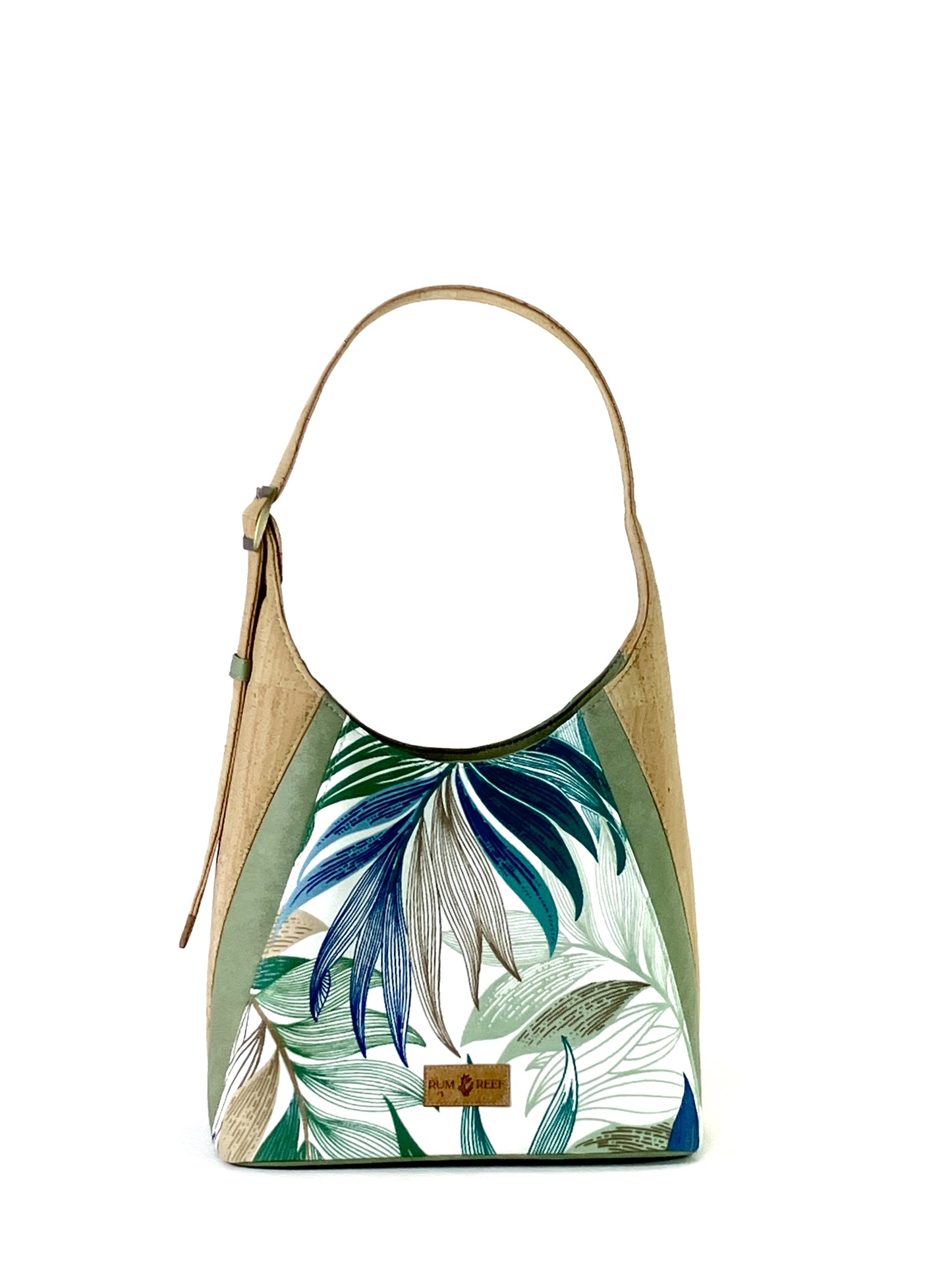 Palm Leaf Shoulder Bag – Cork and Canvas Handbag with Adjustable Strap