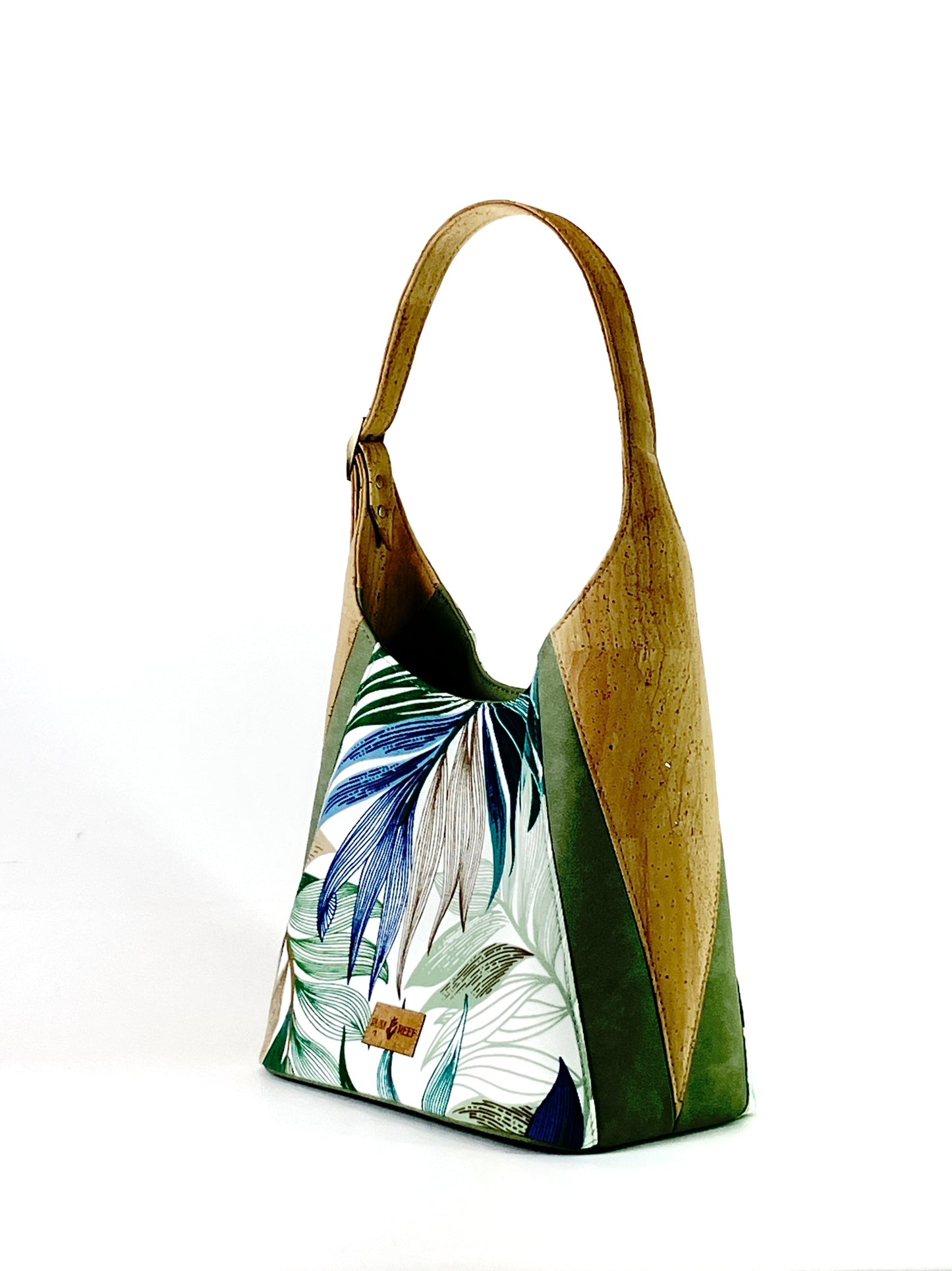 Palm Leaf Shoulder Bag – Cork and Canvas Handbag with Adjustable Strap