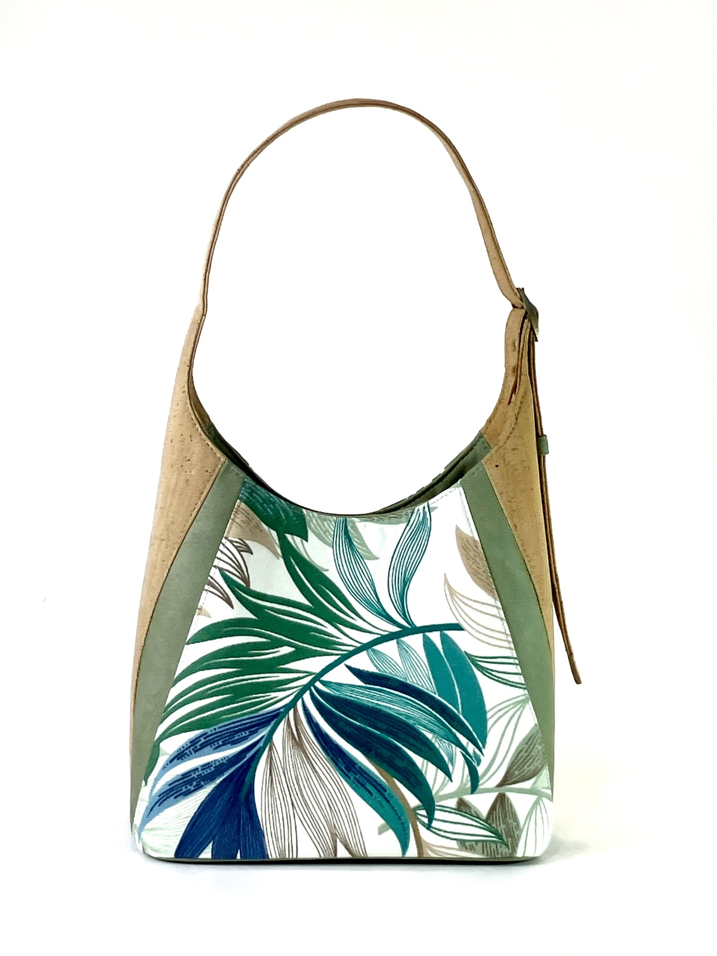 Palm Leaf Shoulder Bag – Cork and Canvas Handbag with Adjustable Strap