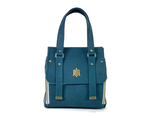 Deep Teal Cork Bag with Sea Turtle Details - Removable Crossbody Strap