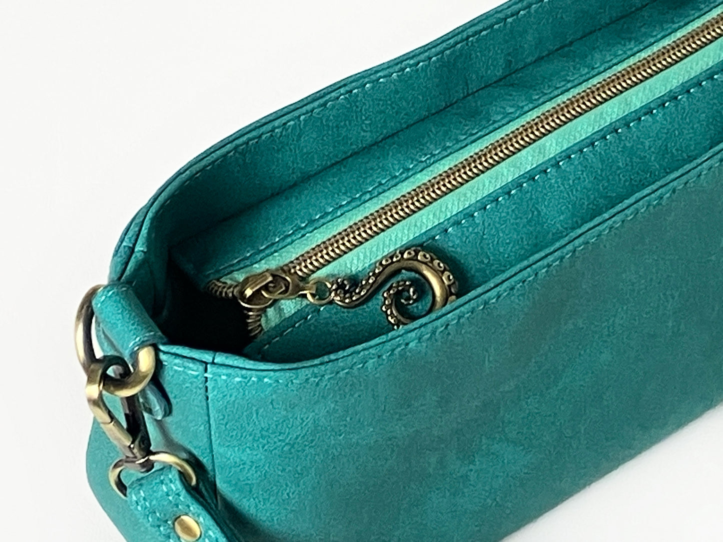 Small Crossbody / Shoulder Bag – Seaspray Teal – Octopus Lining
