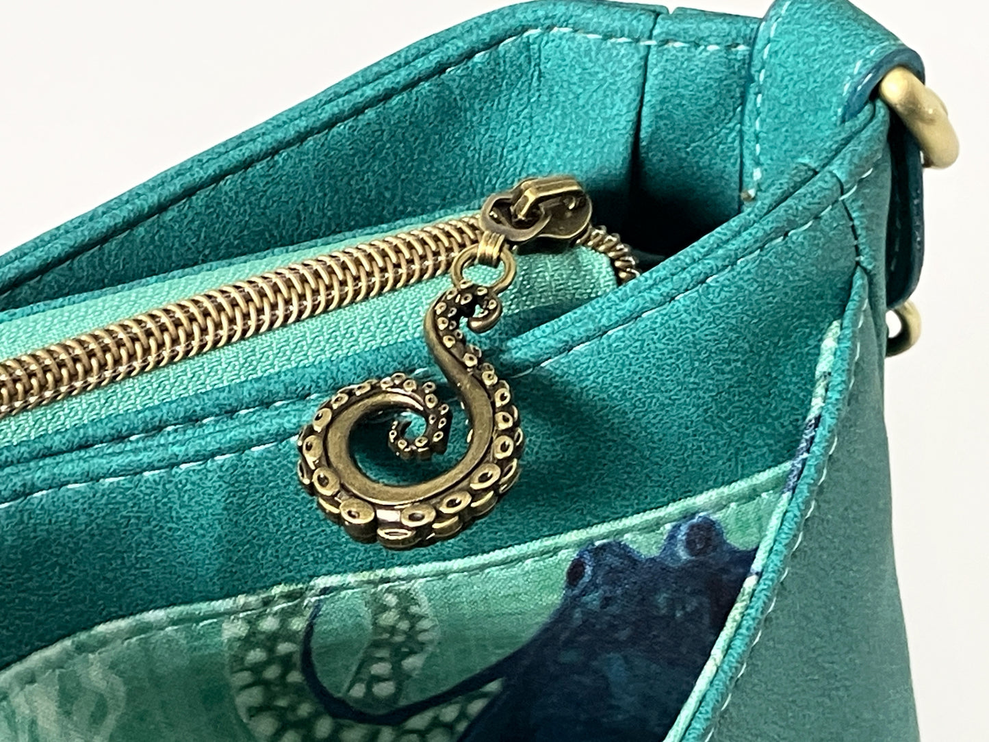 Small Crossbody / Shoulder Bag – Seaspray Teal – Octopus Lining