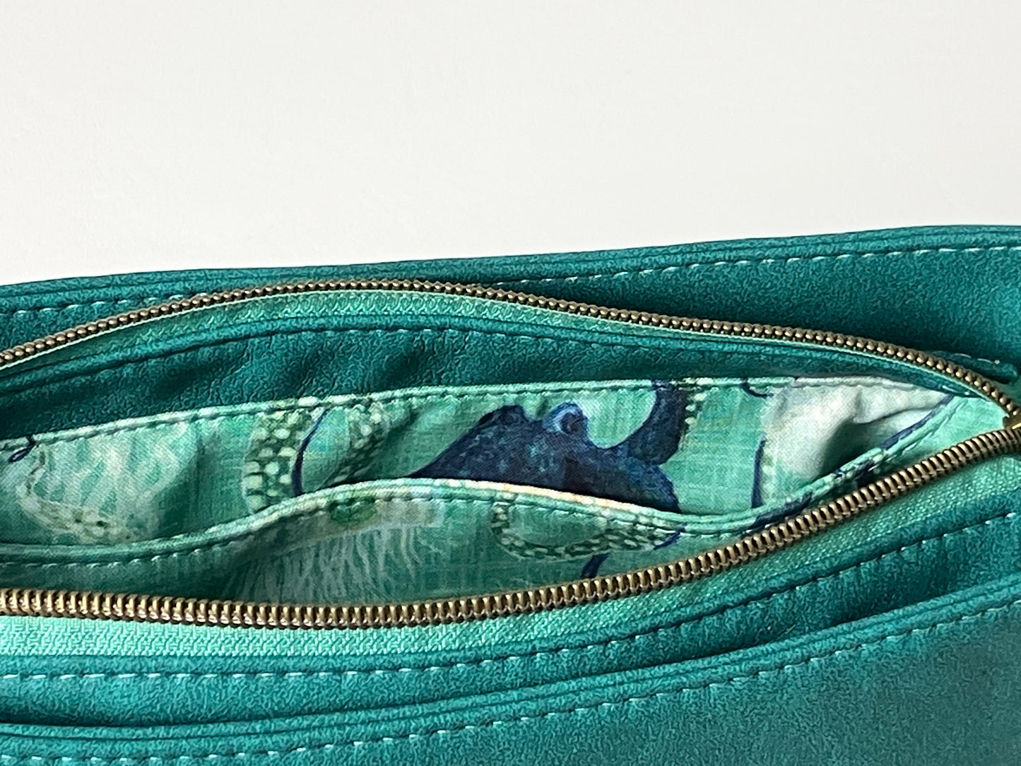 Small Crossbody / Shoulder Bag – Seaspray Teal – Octopus Lining