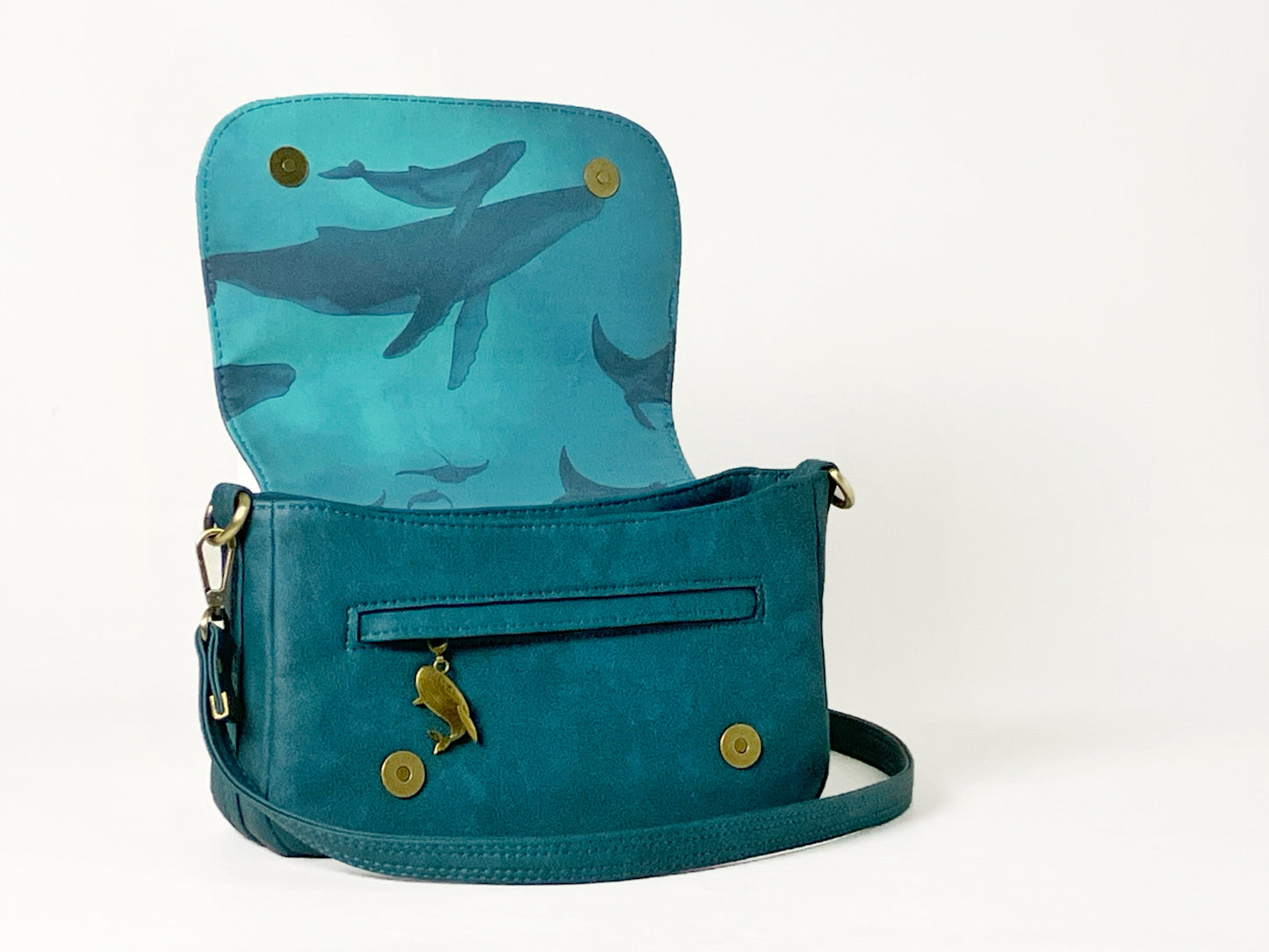 Dark Teal Messenger Crossbody – Whale and Ray Lining