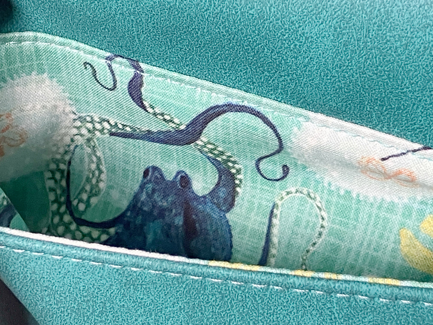 Seaspray Teal Messenger Crossbody – Octopus Lining