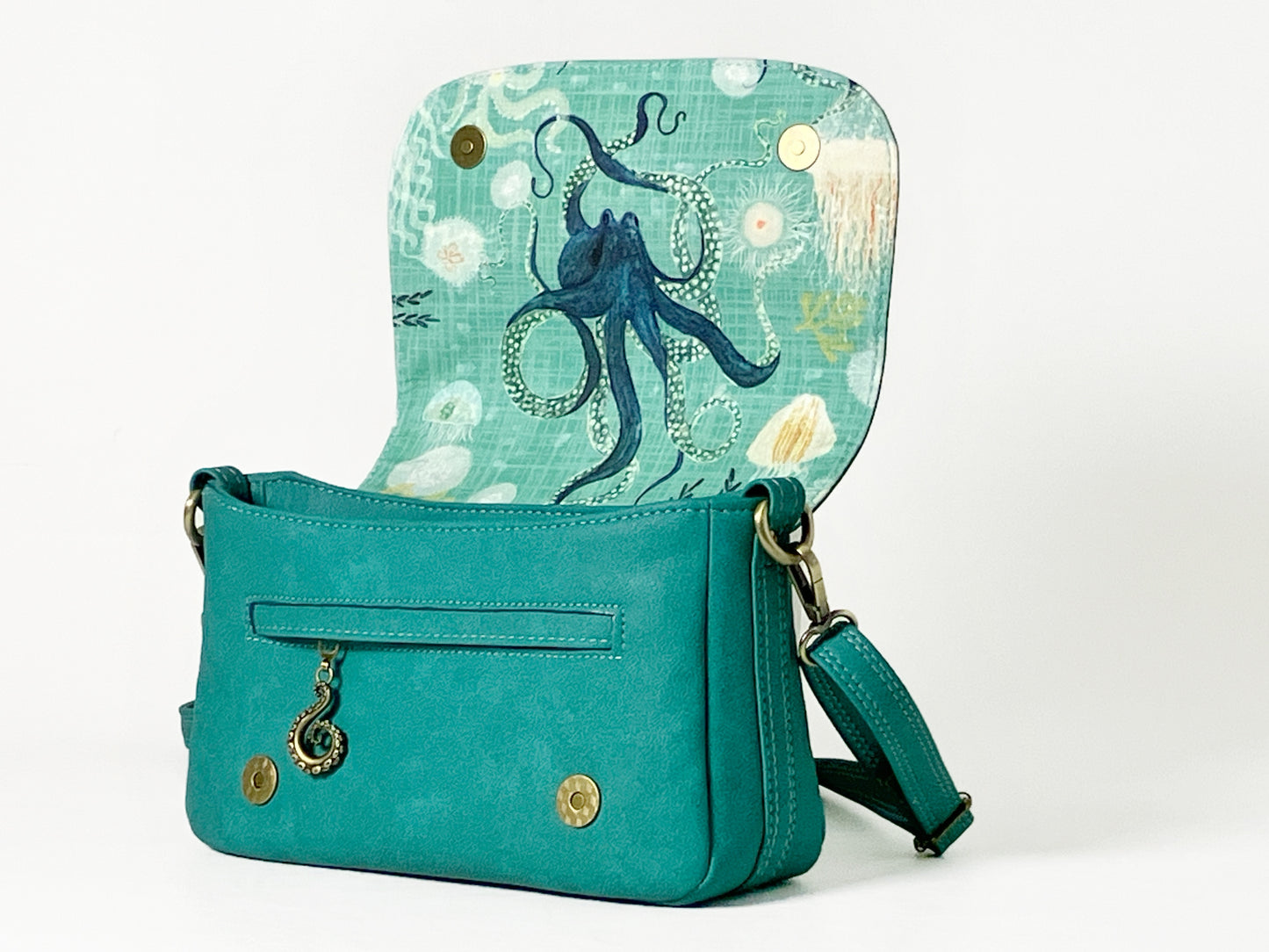Seaspray Teal Messenger Crossbody – Octopus Lining