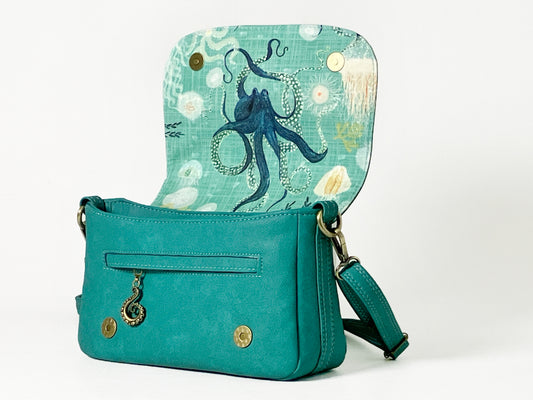 Seaspray Teal Messenger Crossbody – Octopus Lining