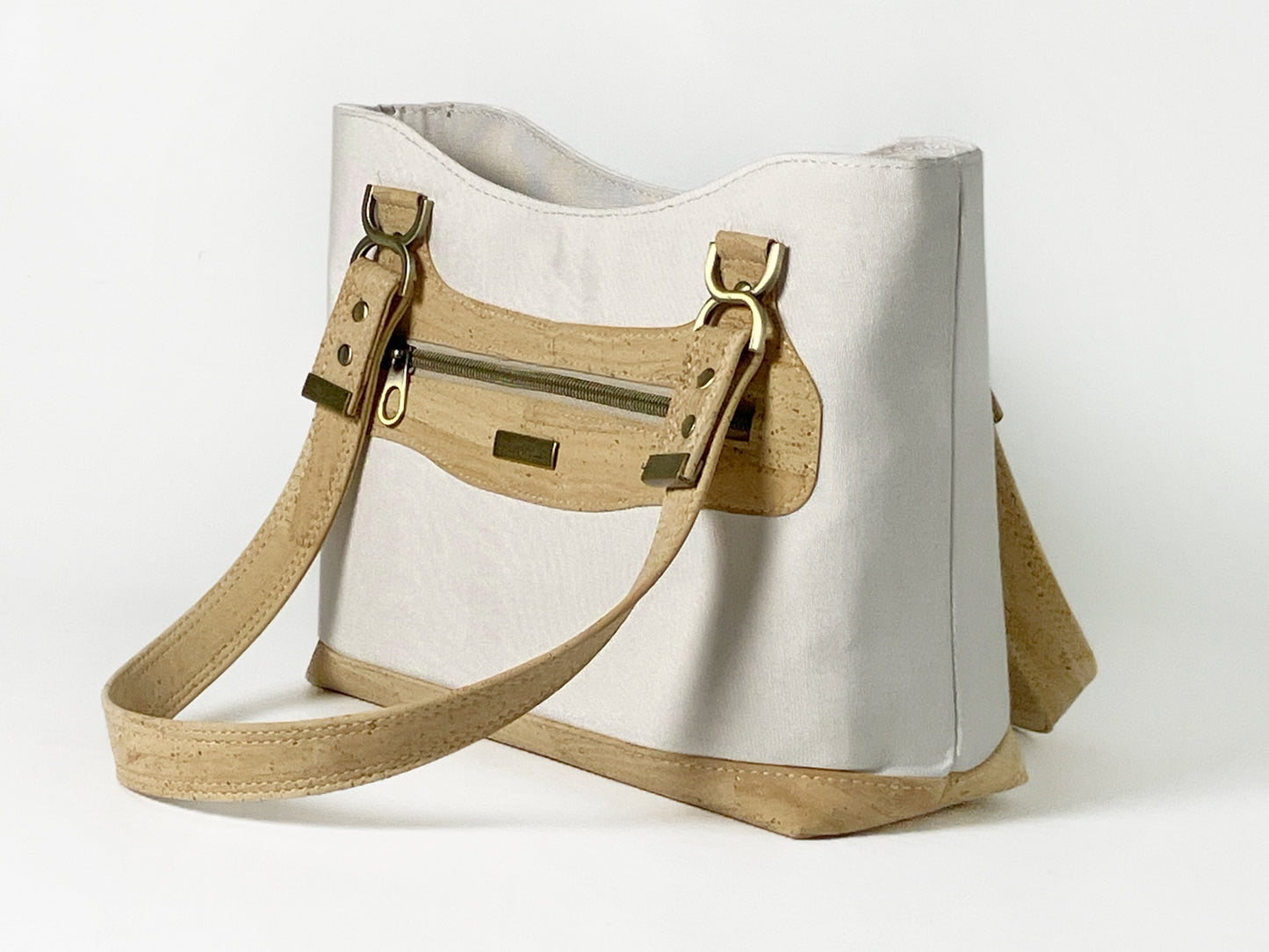 Cork and Canvas Shoulder Bag: Classic Everyday Tote with Exterior Zip Pocket