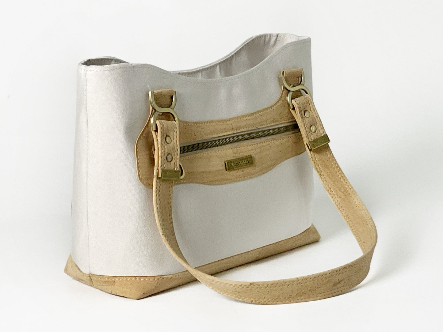 Cork and Canvas Shoulder Bag: Classic Everyday Tote with Exterior Zip Pocket