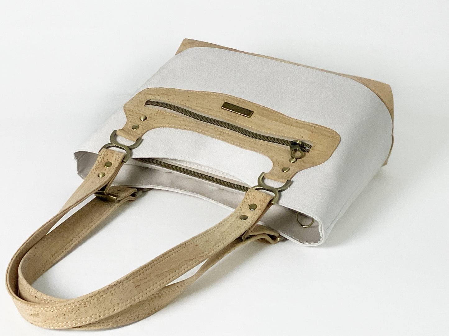 Cork and Canvas Shoulder Bag: Classic Everyday Tote with Exterior Zip Pocket