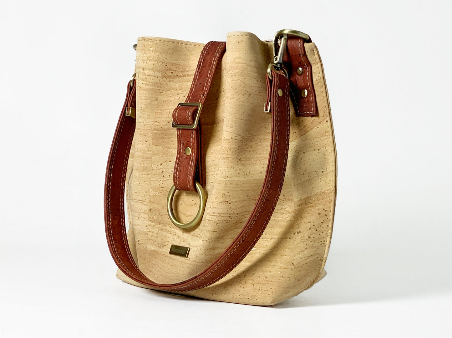 Medium Slouchy Cork Shoulder Bag: Natural and Shell