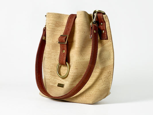 Medium Slouchy Cork Shoulder Bag: Natural and Shell