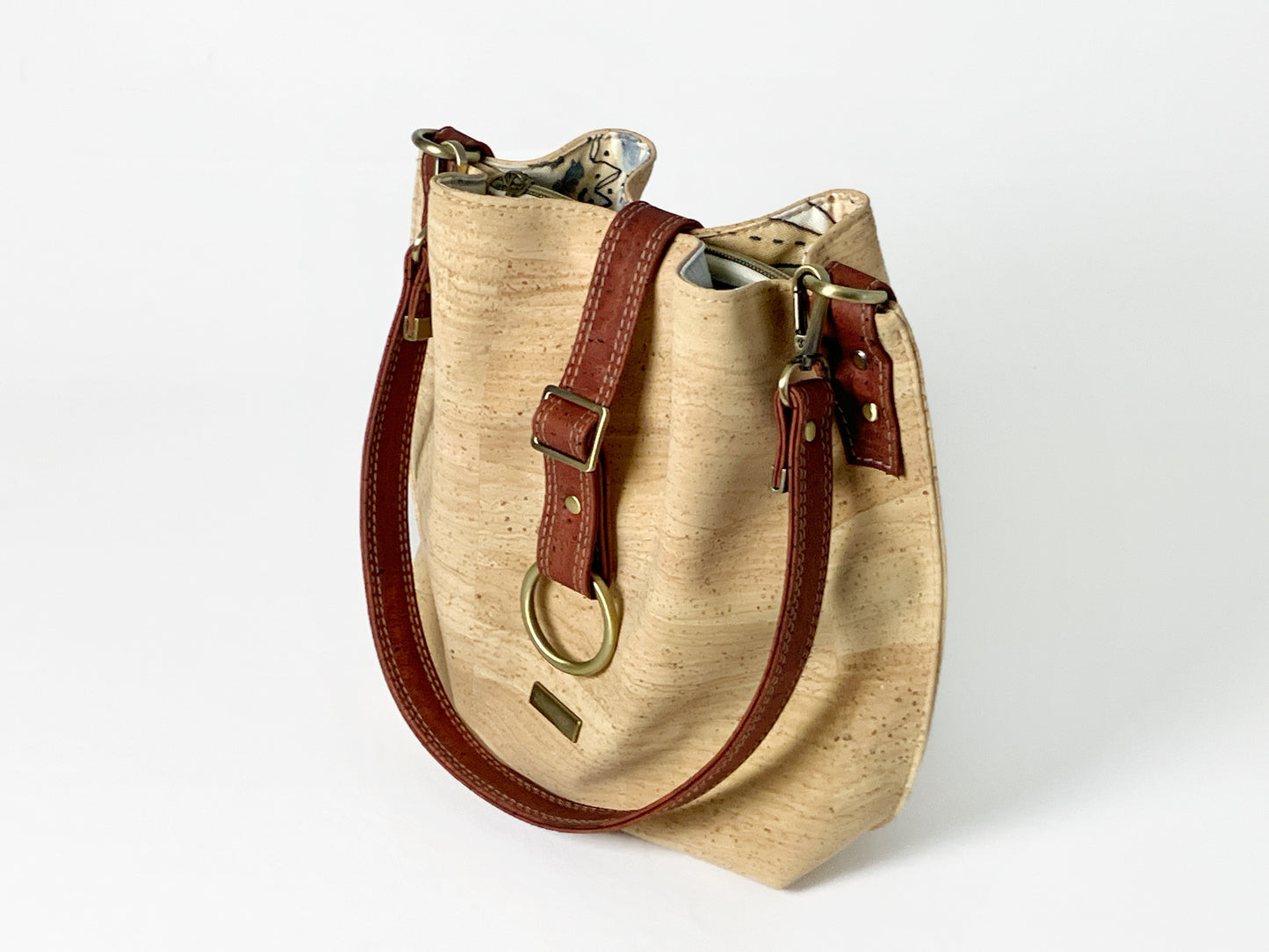 Medium Slouchy Cork Shoulder Bag: Natural and Shell