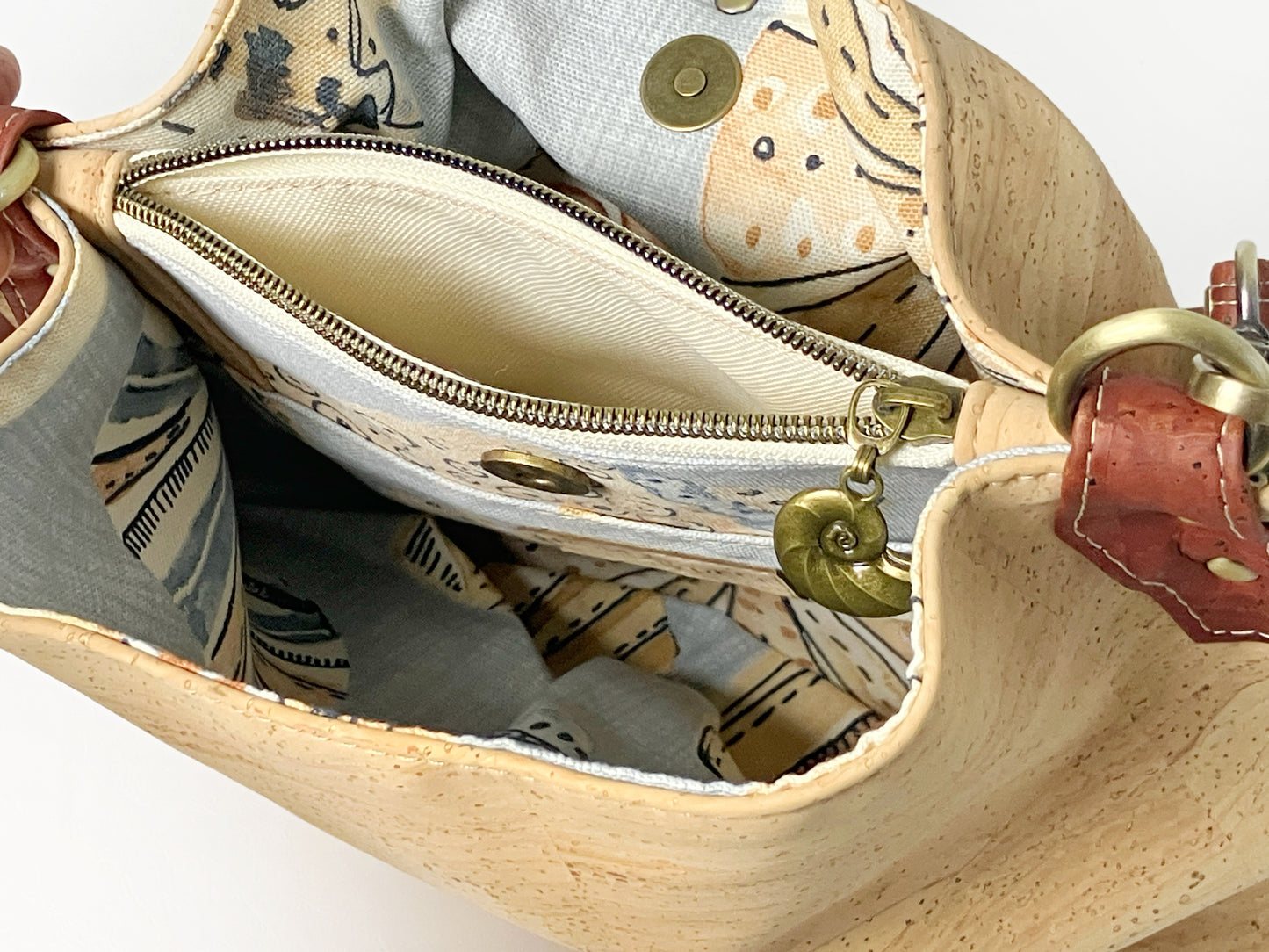 Medium Slouchy Cork Shoulder Bag: Natural and Shell