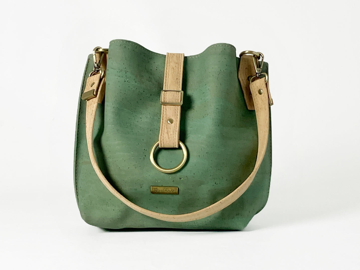 Slouchy Cork Shoulder Bag / Sea Green with Octopus Lining