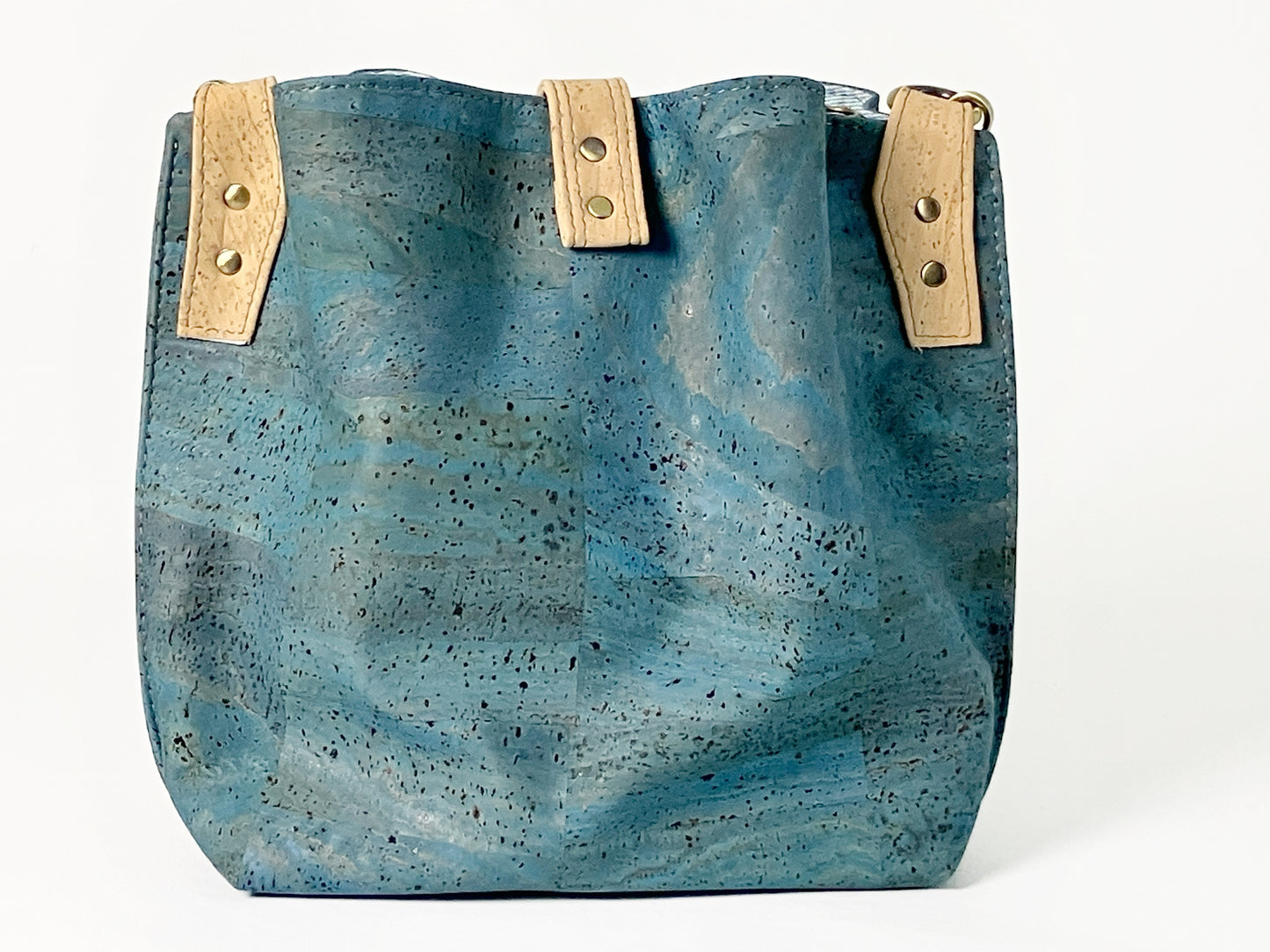 Slouchy Teal Cork Shoulder Bag / Zippered Compartment