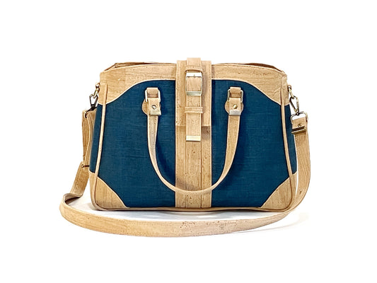 Large Crossbody bag for Laptop in Navy and Natural Cork